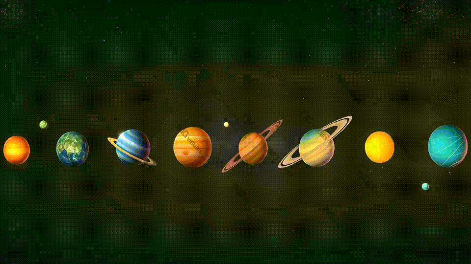 Minimalistic representation of solar system planets aligned video animation, ai generated