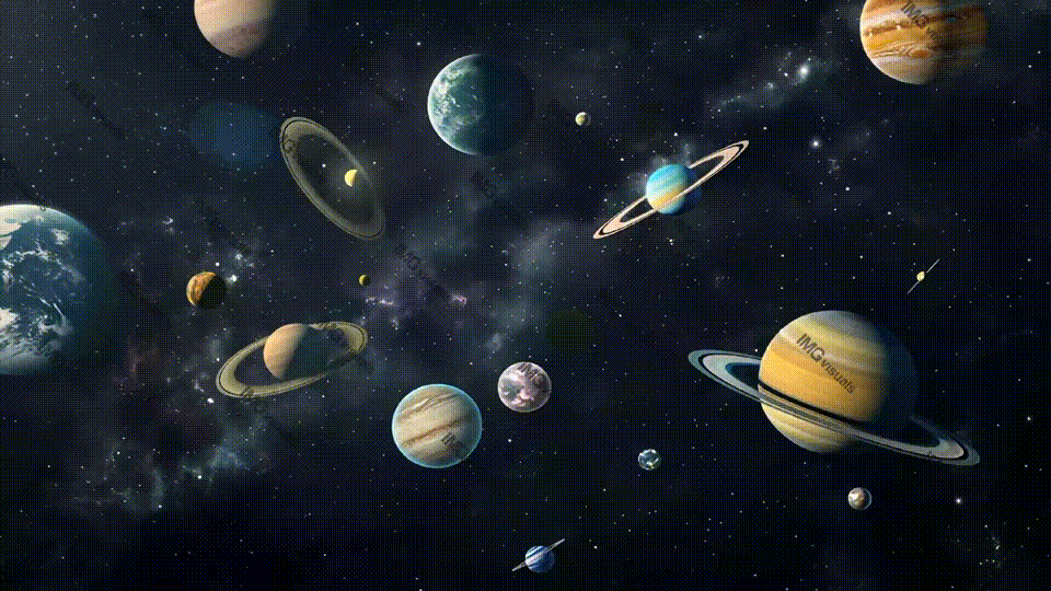 Solar system with multiple planets and Earth video animation, ai generated