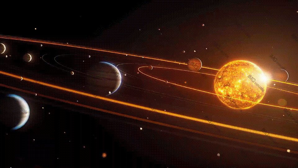 Solar system dynamics video animation, ai generated