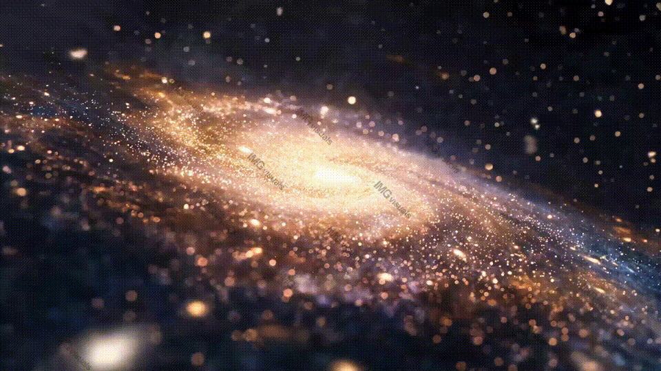 Shimmering spiral galaxy glowing with golden light video animation, ai generated
