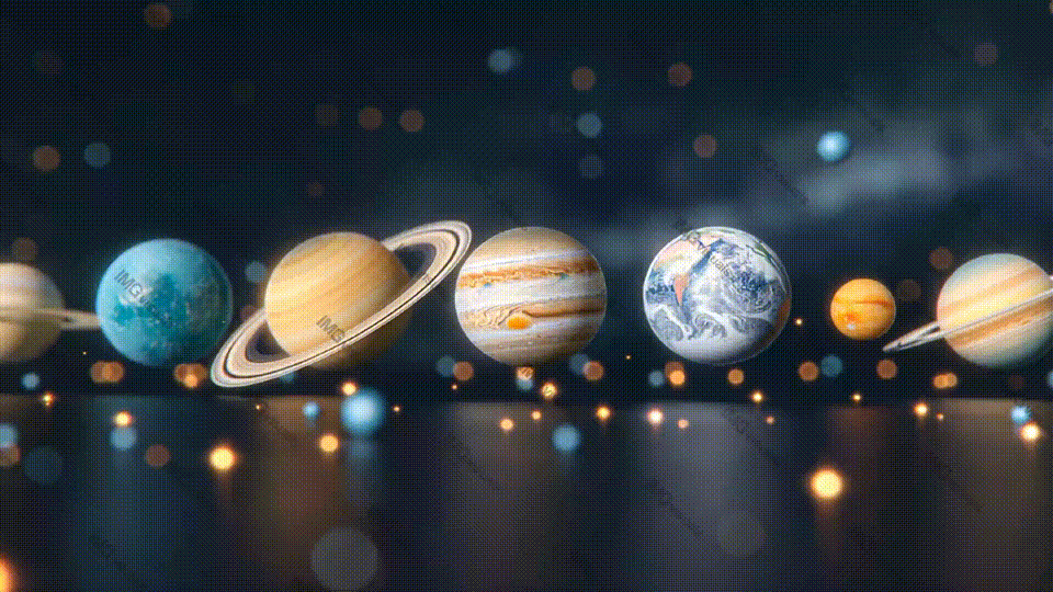Creative alignment of solar system planets video animation, ai generated