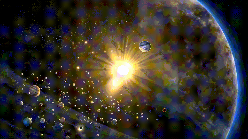 Radiant star system formation with glowing sun video animation, ai generated