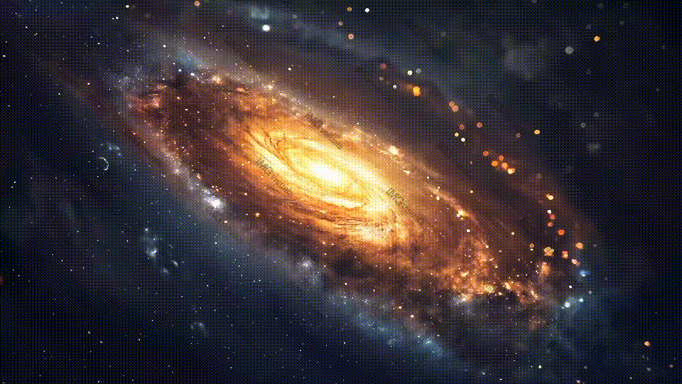 Golden spiral galaxy video animation, ai generated