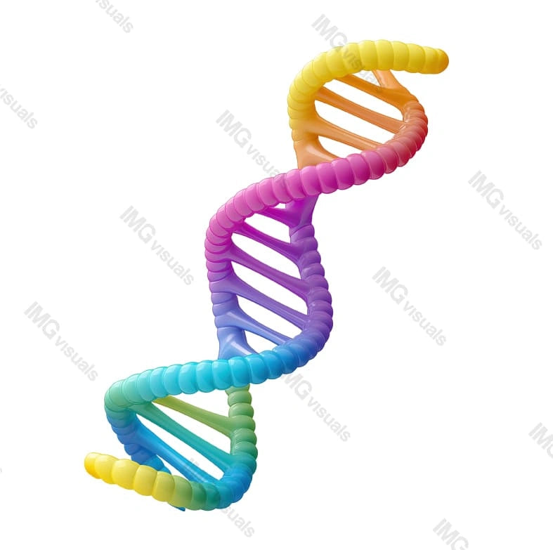 Glossy rainbow DNA helix transparent image, ai generated. Human genome isolated cutout 3d render. Healthcare innovation. Genetics, medical science, biotechnology cut out clipart design element png
