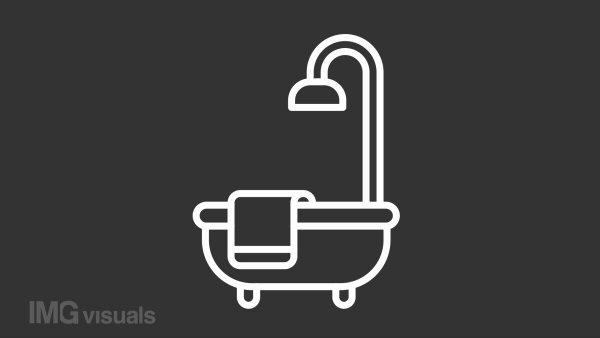 Animated shower white line icon. Dripping showerhead. Personal hygiene. Seamless loop HD video with alpha channel on transparent background. Outline motion graphic animation for night mode