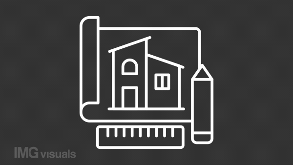 House project white line animation. Architecture plan. Construction industry. Seamless loop HD video with alpha channel on transparent background. Animated outline icon for night mode