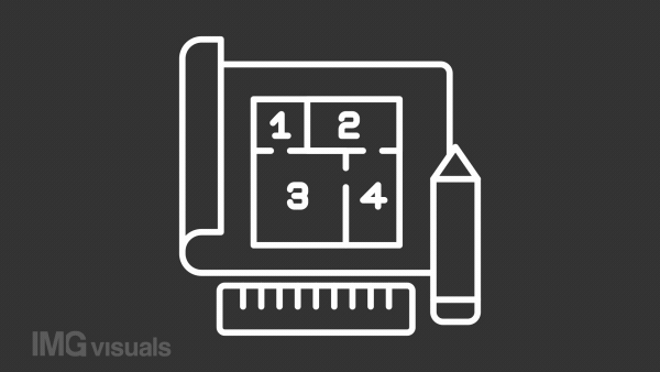 Floor plan white line animation. Apartment project. Technical drawing. Construction document. Seamless loop HD video with alpha channel on transparent background. Animated outline icon for night mode