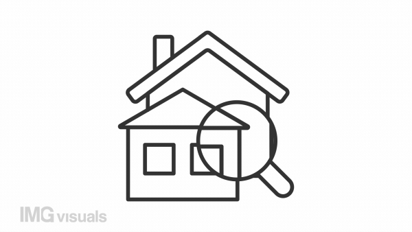 House search linear animation. Magnifying glass inspecting home. Property investment. Estate agency. Seamless loop HD video with alpha channel on transparent background. Animated outline icon