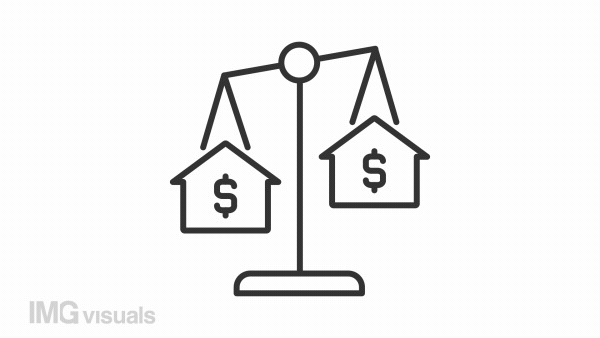 Real estate valuation line animation. Estate investing. Cost approach. Home appraisal. Market value. Seamless loop HD video with alpha channel on transparent background. Animated outline icon