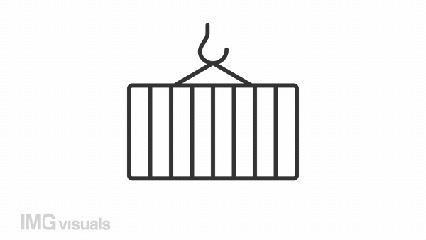 Animated container linear icon. Crane lifting. Cargo transportation. Logistics delivery. Seamless loop HD video with alpha channel on transparent background. Outline motion graphic animation