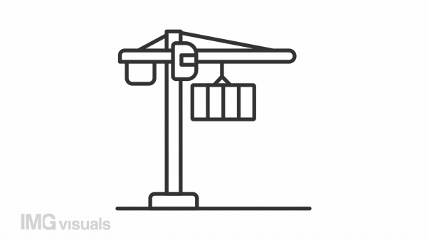 Animated tower crane linear icon. Construction equipment. High rise. Lifting mechanism. Seamless loop HD video with alpha channel on transparent background. Outline motion graphic animation