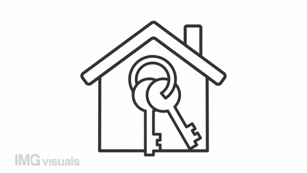 Home buying linear animation. House with keys. Rental property. Residential real estate. New construction. Seamless loop HD video with alpha channel on transparent background. Animated outline icon