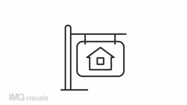 Animated house sold sign linear icon. Selling property. Real estate agent. Home purchase. Seamless loop HD video with alpha channel on transparent background. Outline motion graphic animation