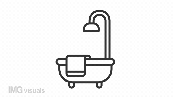 Animated shower linear icon. Dripping showerhead. Personal hygiene. Bathroom furniture. Seamless loop HD video with alpha channel on transparent background. Outline motion graphic animation