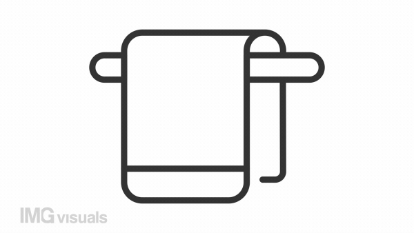 Animated towel on hanger linear icon. Bathroom textile. Taking bath. Hotel laundry service. Seamless loop HD video with alpha channel on transparent background. Outline motion graphic animation