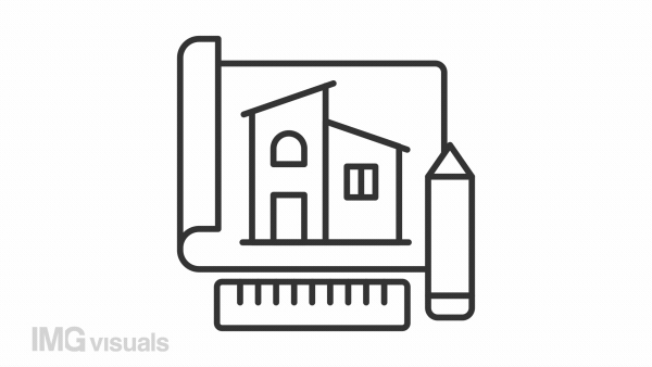 House project linear animation. Architecture plan. Construction industry. Property development. Seamless loop HD video with alpha channel on transparent background. Animated outline icon