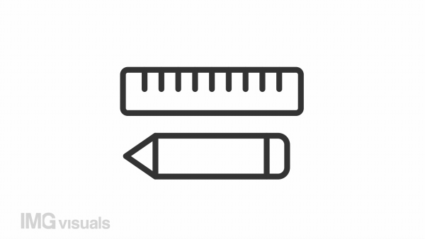 Animated pencil and ruler line icon. School supplies. Accurate measuring. Drawing tools. Seamless loop HD video with alpha channel on transparent background. Outline motion graphic animation