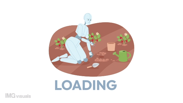 Animated AI in gardening loader. Greenhouse. Flash message 4K video footage. Color isolated loading wait-animation progress indicator with alpha channel transparency for web design, social media