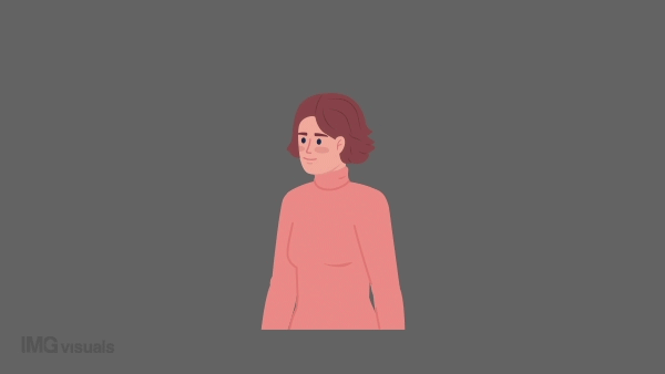 Animated scanning smiling woman face. Office worker attendance monitoring. Flat character animation white background with alpha channel transparency. Color cartoon style 4K video footage