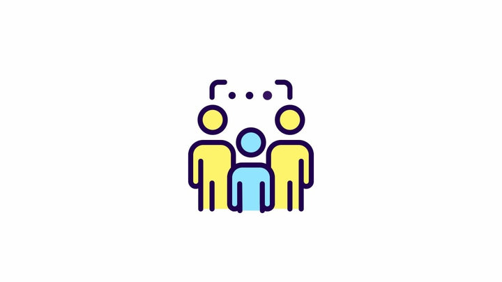Animated group-think color icon. Common misconception. Team setting. Consensus making. Seamless loop HD video with alpha channel on transparent background. Simple filled line motion graphic animation