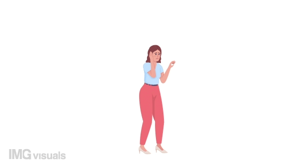 Animated anxious female character. Panic attack. Nervous female. Full body flat person on white background with alpha channel transparency. Colorful cartoon style HD video footage for animation