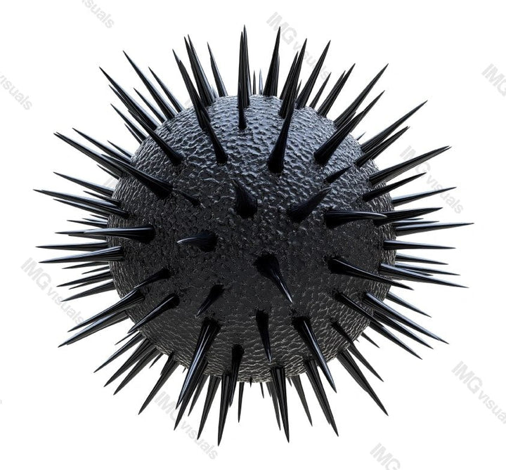 Black virus particle with sharp spikes transparent image, ai generated. Microbiology visualization isolated cutout 3d render. Public health. Microscopic pathogen cut out clipart design element png
