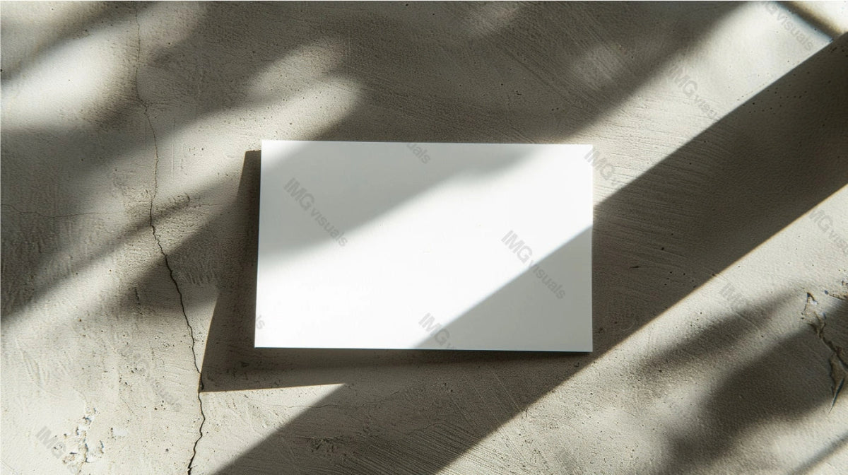 Blank white business card mockup on rough cracked surface with shadows, ai generated. Businesscard template advertising image. Perfect for showcasing text, designs. Stationary mock up photorealistic
