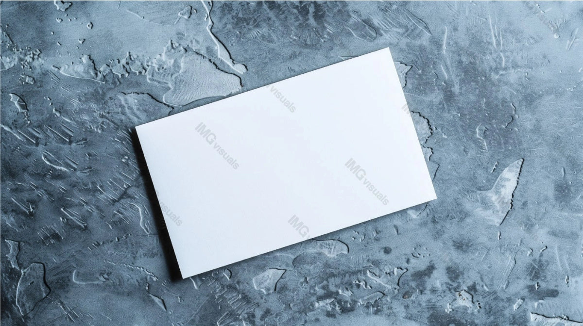 Blank white card mockup positioned on textured grey concrete surface, ai generated. Rugged background and businesscard template advertising image. Stationary mock up product photorealistic