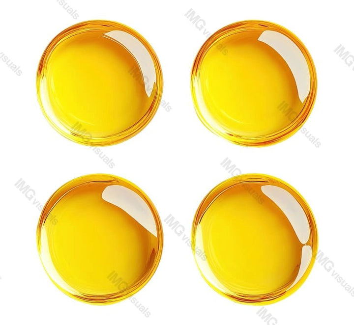 Bright yellow soft gel capsules with glossy texture transparent image set, ai generated. Round pills isolated cutouts 3d render. Medical product cut outs cliparts design elements png collection