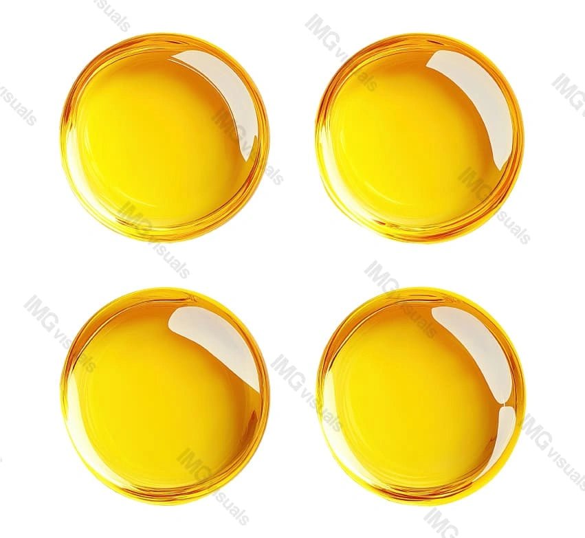 Bright yellow soft gel capsules with glossy texture transparent image set, ai generated. Round pills isolated cutouts 3d render. Medical product cut outs cliparts design elements png collection