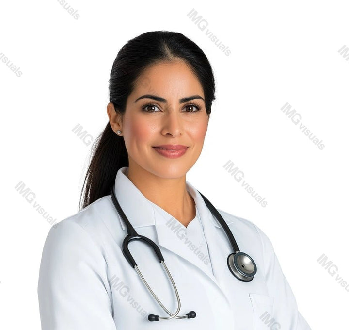 Confident female physician with stethoscope image isolated transparent, ai generated. Professional medic caucasian woman cut out photo png. Wellness expert. Healthcare provider cutout photography