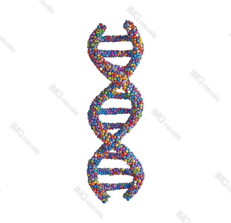 DNA double helix transparent image, ai generated. Multicolored molecular spheres structure isolated cutout 3d render. Genetics, biotechnology, biological research cut out clipart design element png