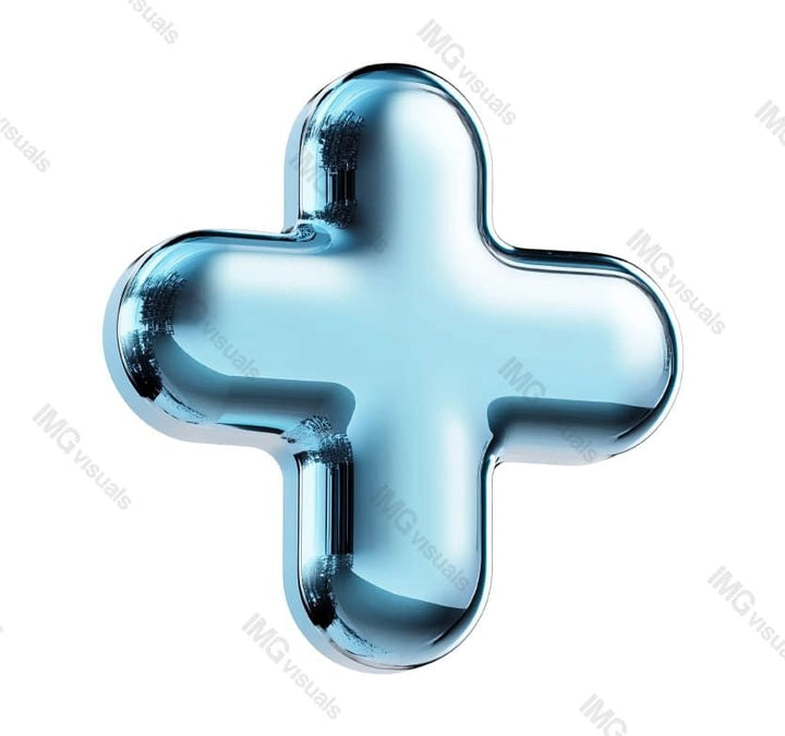 Futuristic blue chrome plus symbol with reflective transparent image, ai generated. Innovation. First aid emergency sign isolated cutout 3d render. Medical logo cut out clipart design element png