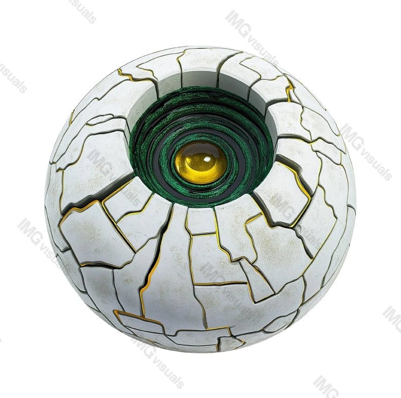 Futuristic cracked robotic eye transparent image, ai generated. Cybernetic vision isolated cutout 3d render. Artificial intelligence. Sci-fi mechanical iris cut out clipart design element png