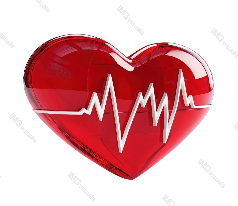 Glass red heart with white electrocardiogram line transparent image, ai generated. Cardiac checkup pulse isolated cutout 3d render. Cardiovascular awareness cut out clipart design element png