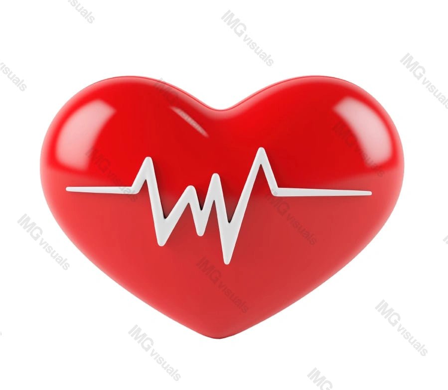 Glossy red heart with ECG heartbeat line transparent image, ai generated. Cardiovascular health isolated cutout 3d render. Cardiology ekg medical symbol pulse cut out clipart design element png