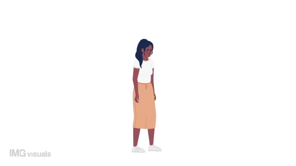 Animated pretty girl raising hand. Greeting gesture. Body language. Young woman flat character animation white background with alpha channel transparency. Color cartoon style 4K video footage