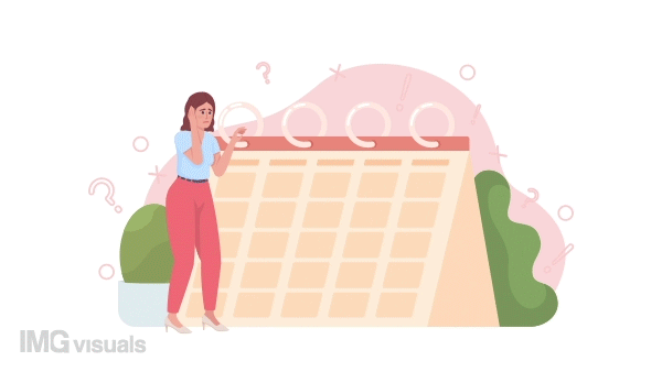 Animated irregular period concept. Looped 2D cartoon flat character on white with alpha channel transparency for web design. HD video footage. Menses problems creative idea animation