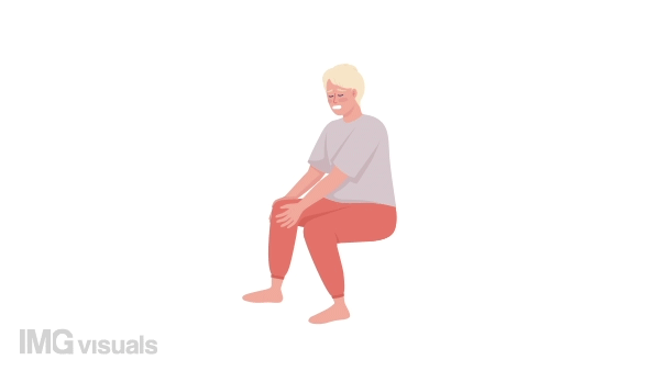 Animated character with leg pain. Man with knee cramps. Bone problems. Full body flat person on white background with alpha channel transparency. Colorful cartoon style HD video footage for animation