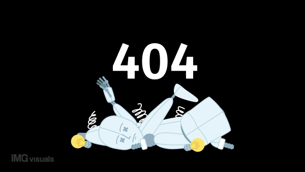 Animated broken down robot 404 error. Quality issues. Empty state 4K video footage with alpha channel transparency. Flash message. Color failed loading animation for broken link, web design