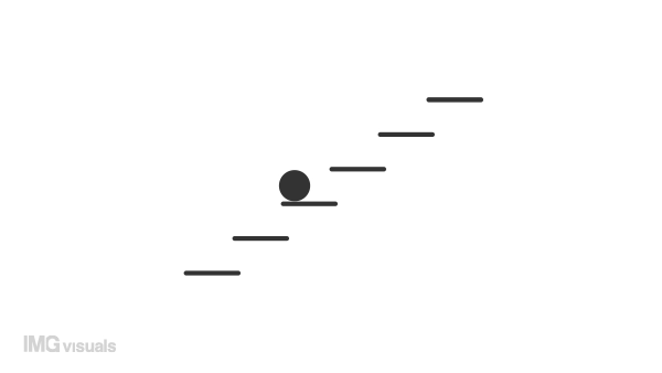 Animated ball on ladder loader. Ongoing jumping up. Simple black and white loading icon. 4K video footage with alpha channel transparency. Wait-animation progress indicator for web UI design