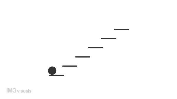 Animated climbing ladder loader. Bouncing ball. Simple black and white loading icon. 4K video footage with alpha channel transparency. Wait-animation progress indicator for web UI design
