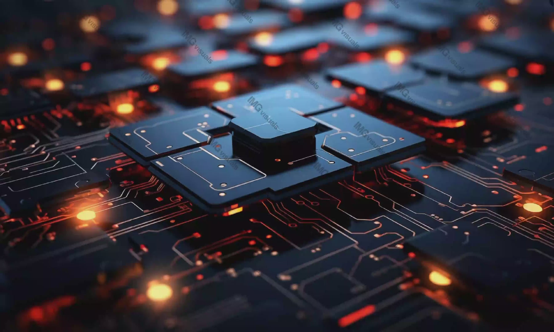 Powerful processor chip on circuit board video animation, ai generated. High tech computing. Electronic component animated footage HD clip seamless motion graphics. Digital core. Technology concept