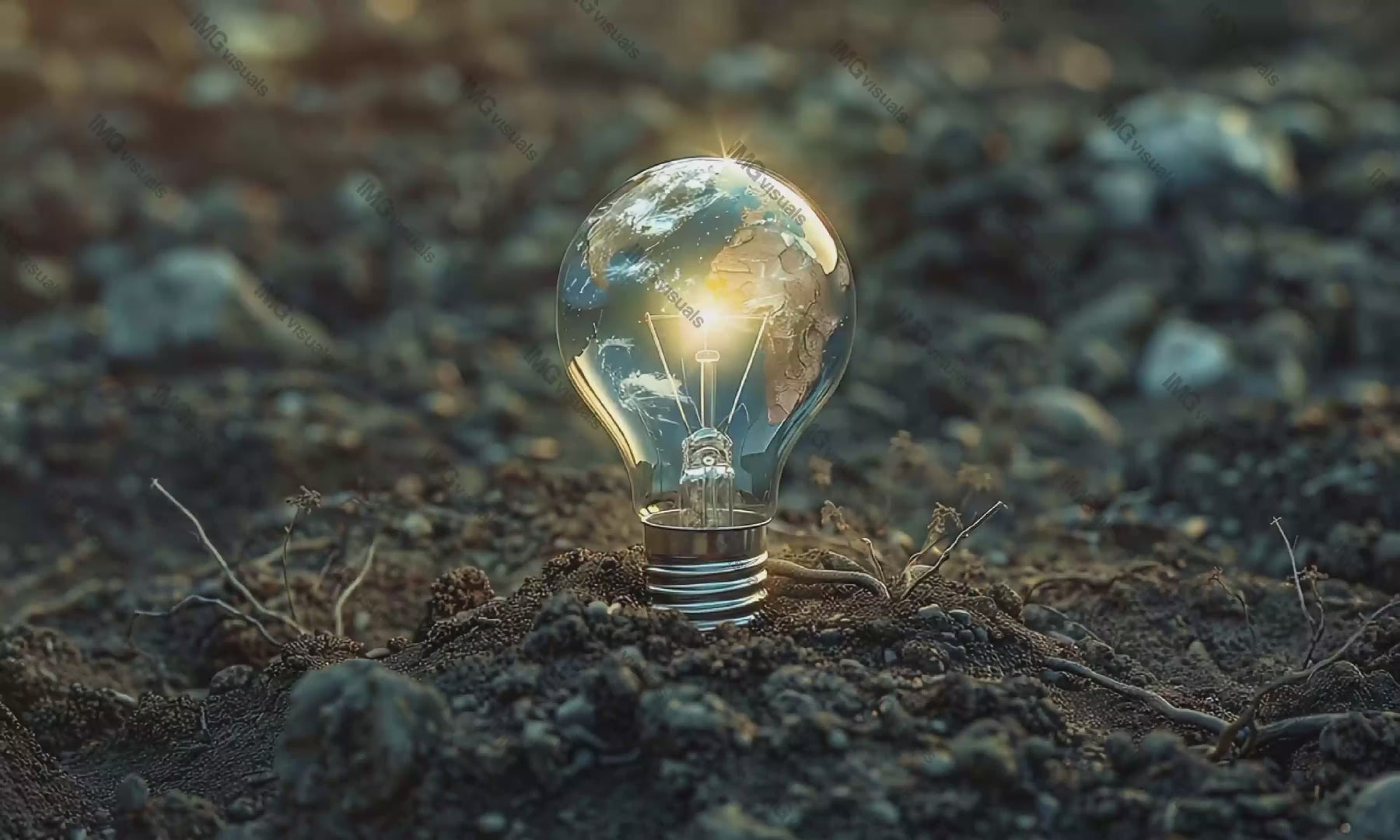 Illuminated light bulb placing on soil video animation, ai generated. Ideas on global sustainability. Lightbulb animated footage HD clip seamless motion graphics. Eco-friendly lighting concept