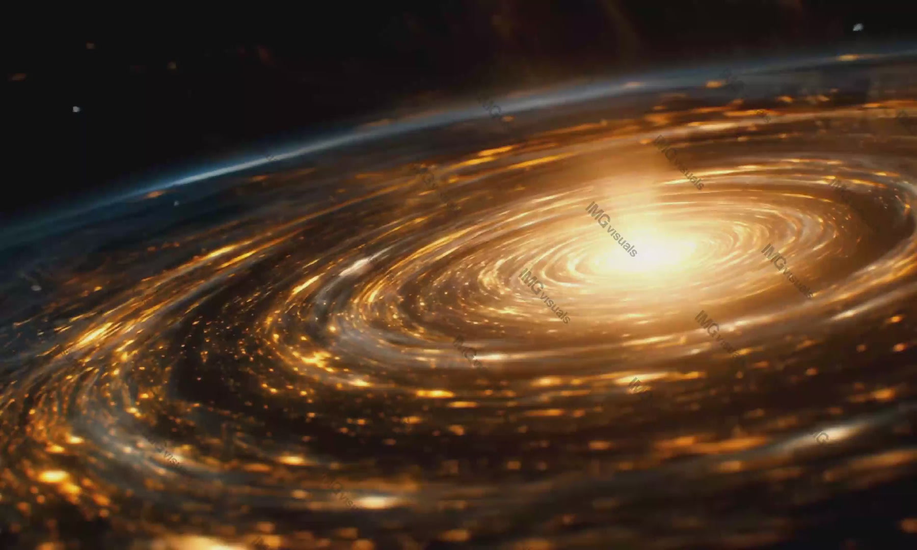 Radiant golden swirling galaxy with glowing central core video animation, ai generated. Cosmic energy, galactic spiral animated footage HD clip seamless motion graphics. Outerspace concept