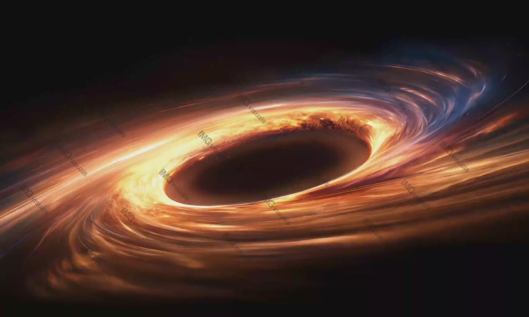 Dynamic black hole surrounded by fiery plasma and cosmic dust video animation, ai generated. Intense energy in deep dark universe animated footage HD clip seamless motion graphics. Blackhole concept