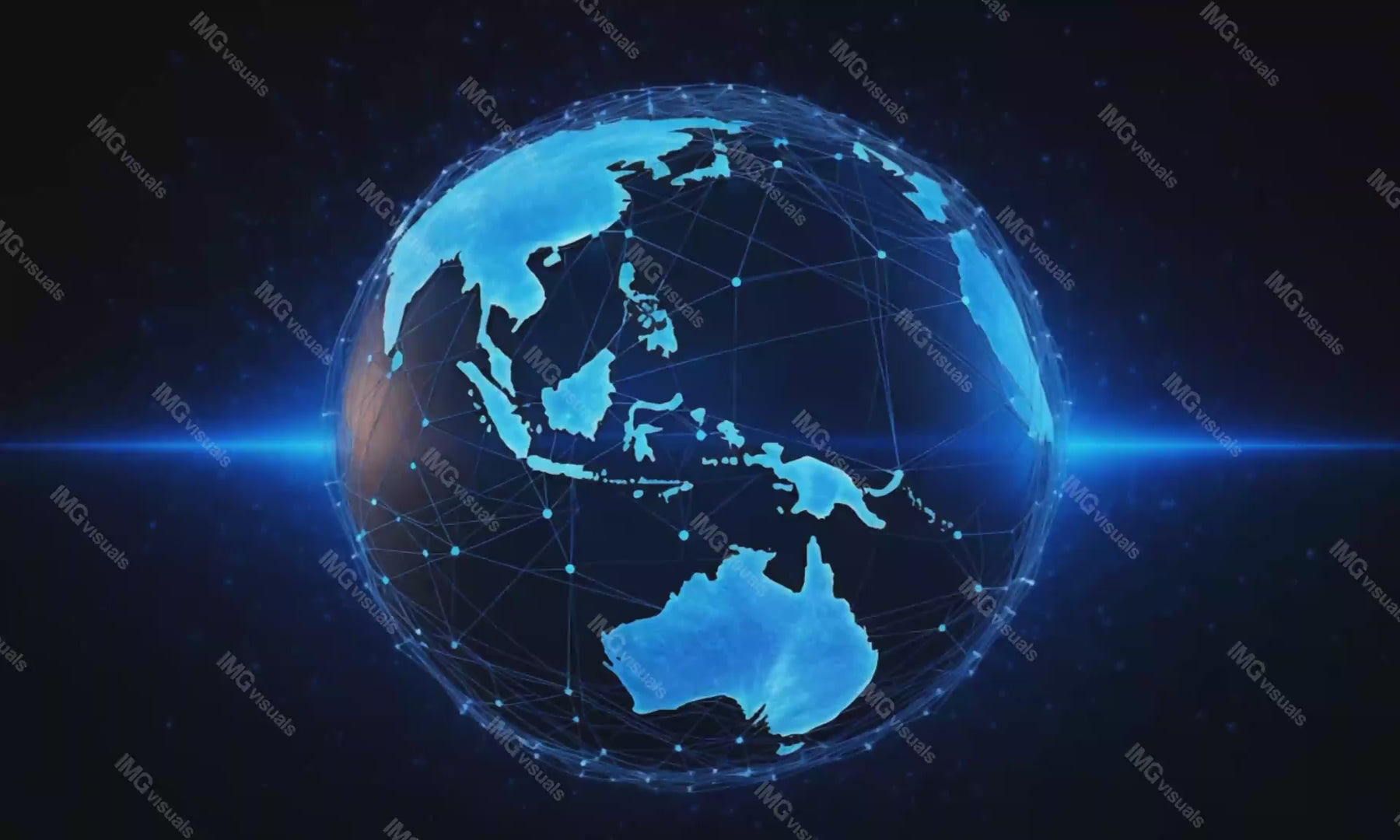 Interactive global network planet video animation, ai generated. Glow mesh connecting continents animated footage HD clip seamless motion graphics. Stylized world map globe. Connectivity concept