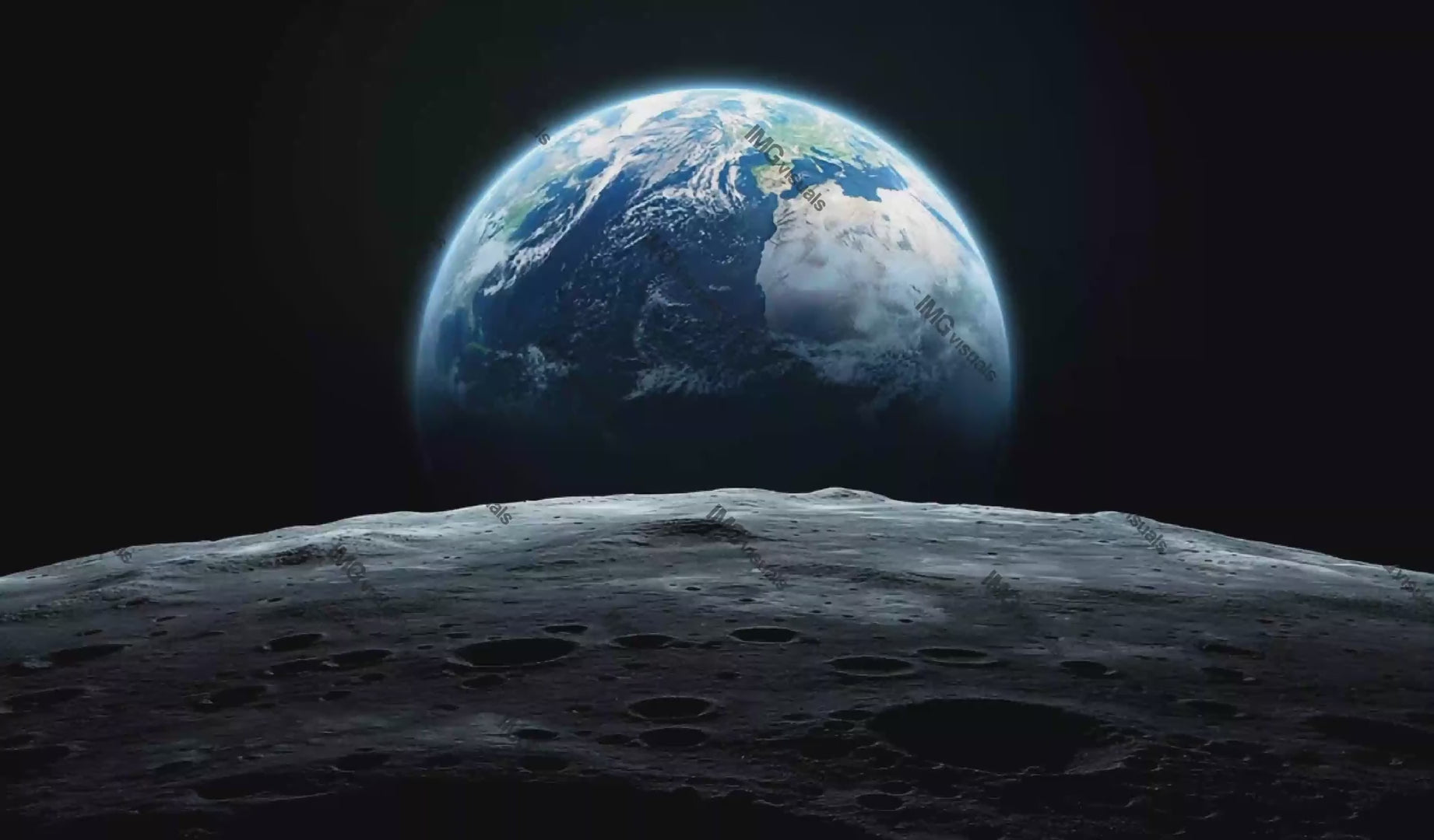Earthrise from Moon video animation, ai generated. Earth rising above rugged lunar surface. Celestial perspective, space exploration animated footage HD clip motion graphics. Outerspace concept