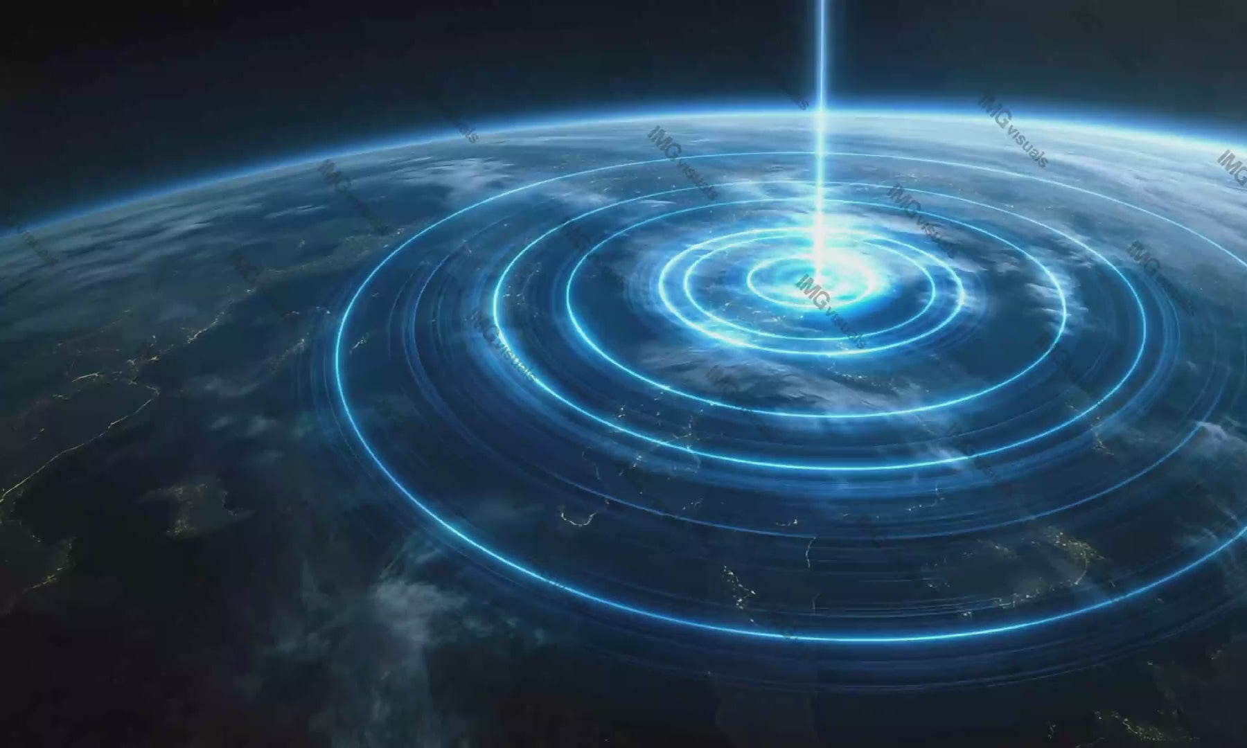 Earth emitting glowing concentric blue energy with radiant light beam video animation, ai generated. Advanced technology, cosmic phenomena animated footage HD clip motion graphics. Outerspace concept