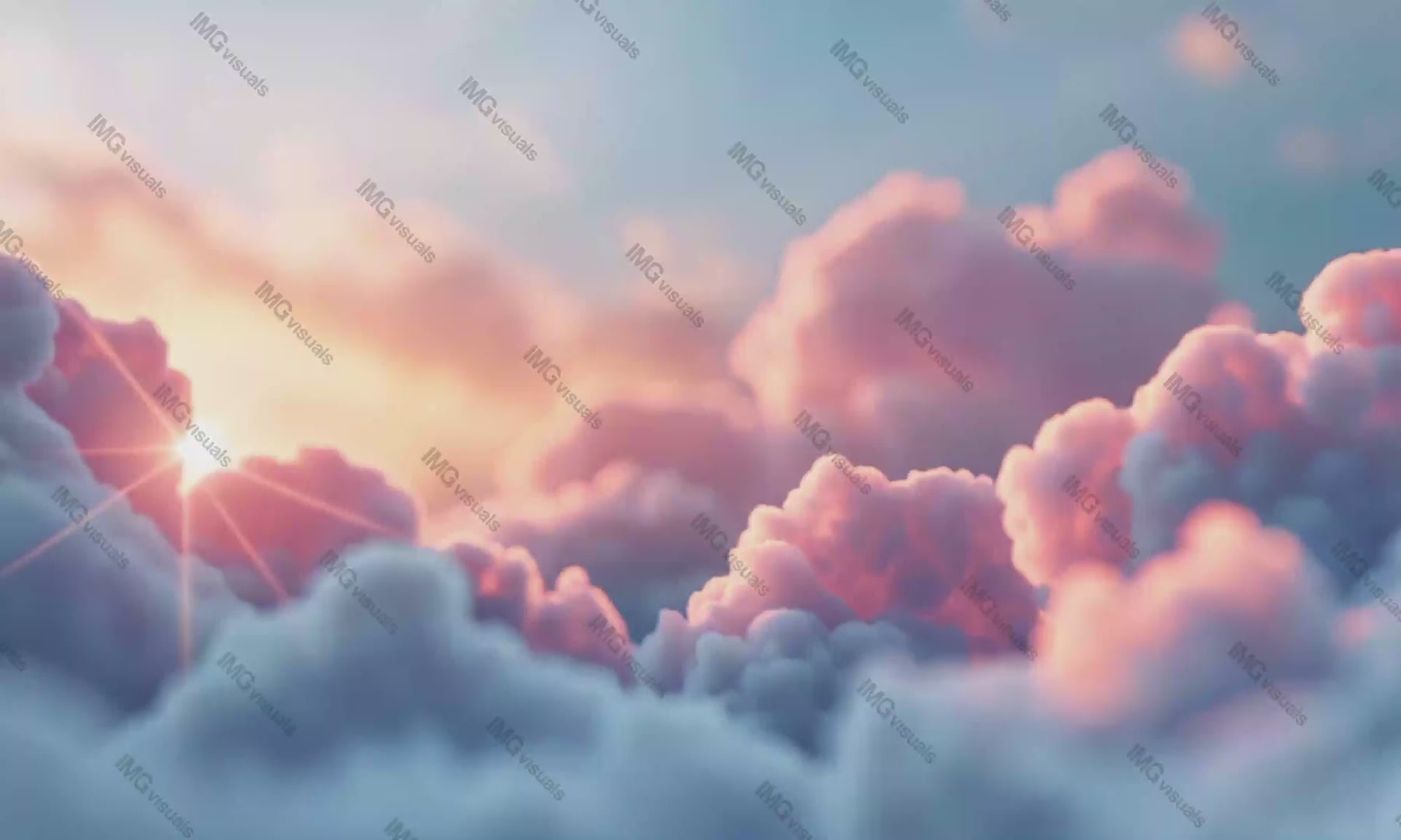 Dreamy sunset clouds in soft pastel hues video animation, ai generated. Fluffy cloudscape pink and blue sky animated footage HD clip seamless motion graphics. Calming peaceful skyscape concept